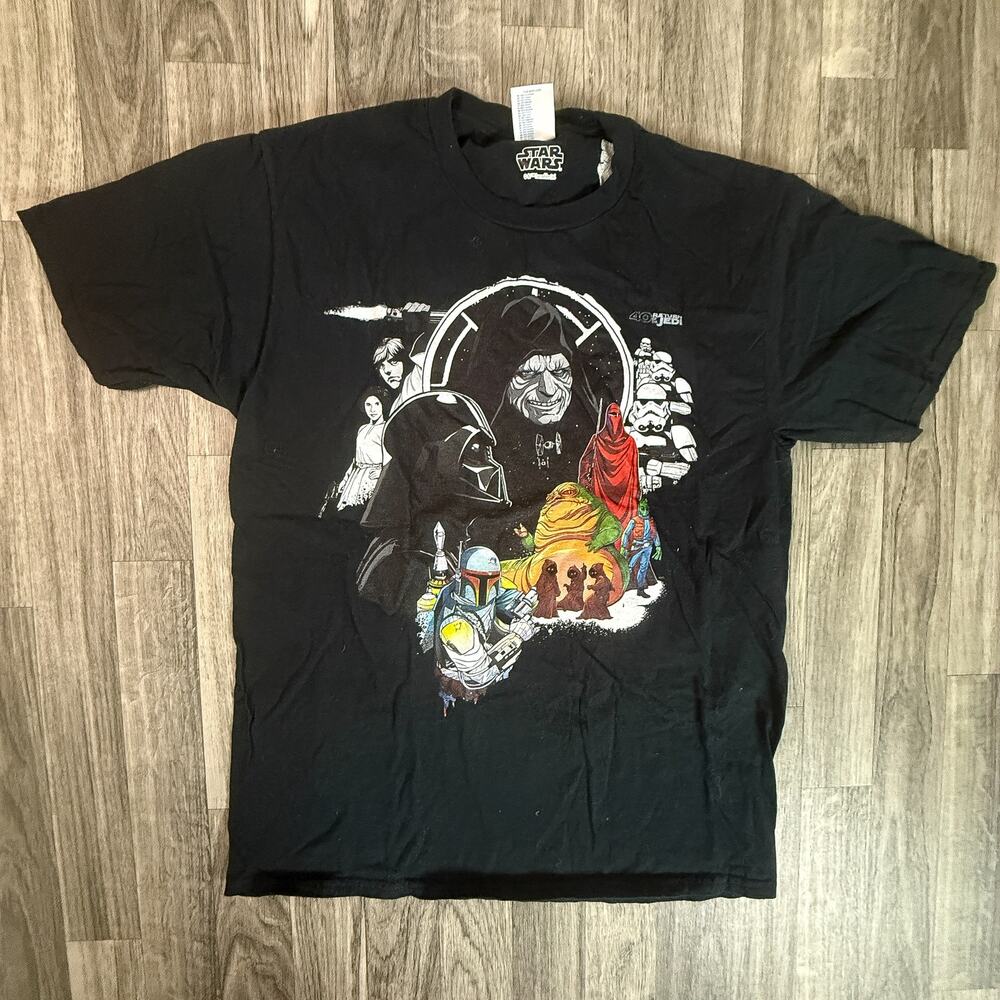 Star Wars Pop Logo Graphic Tee Port & Company Fan Favorite 100% Cotton Black